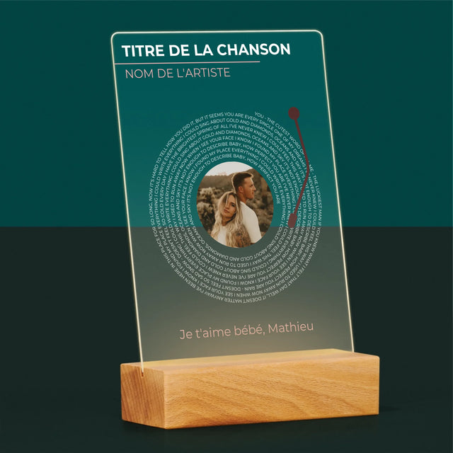 La Photo Et Un Texte: Notre Chanson Disque Vinyle - Impression Sur Verre Acrylique 