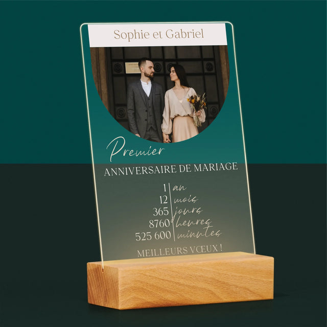 Photo Et Texte: Premier Anniversaire De Mariage - Impression Sur Verre Acrylique