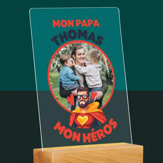 Photo Et Texte: Papa, Mon Héros - Impression Sur Verre Acrylique 
