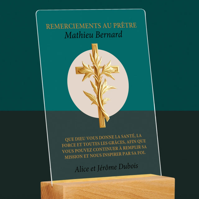 Le Prénom Et Un Texte: Remerciements Au Prêtre  - Impression Sur Verre Acrylique