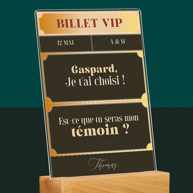 Le Prénom Et Un Texte: Billet Vip Témoin - Impression Sur Verre Acrylique