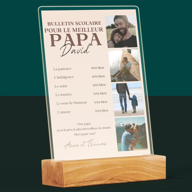 Collage Photo: Le Bulletin Scolaire Pour Le Meilleur Papa - Impression Sur Verre Acrylique