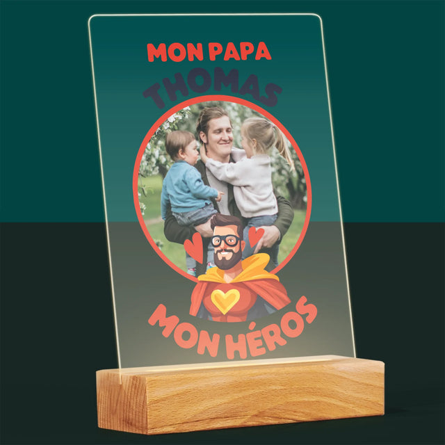 Photo Et Texte: Papa, Mon Héros - Impression Sur Verre Acrylique 