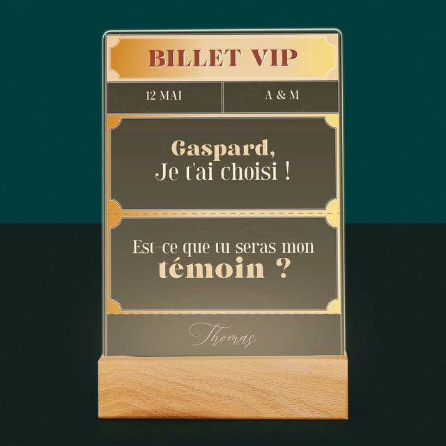 Le Prénom Et Un Texte: Billet Vip Témoin - Impression Sur Verre Acrylique
