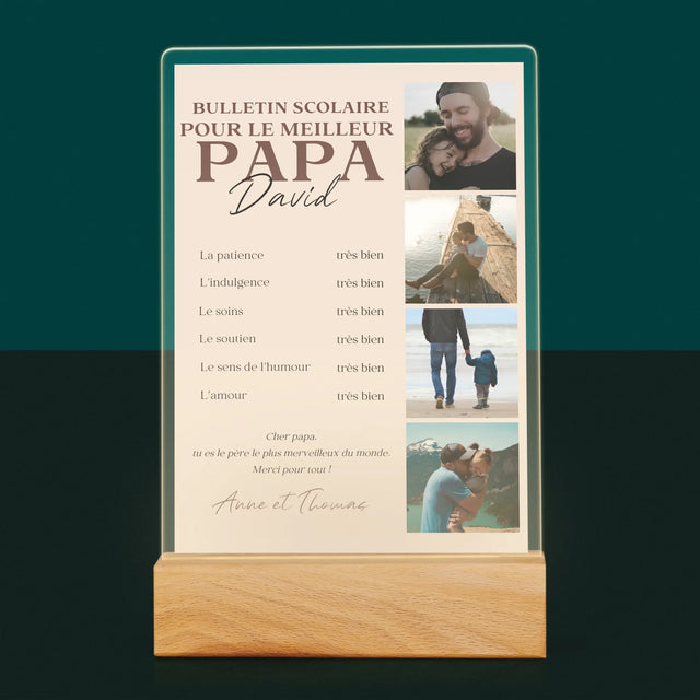 Collage Photo: Le Bulletin Scolaire Pour Le Meilleur Papa - Impression Sur Verre Acrylique