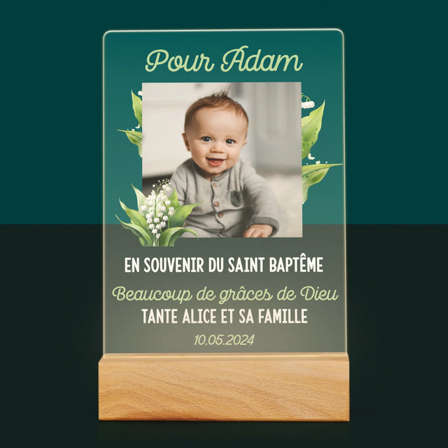 Photo Et Texte: Souvenir De Baptême Muguet - Impression Sur Verre Acrylique