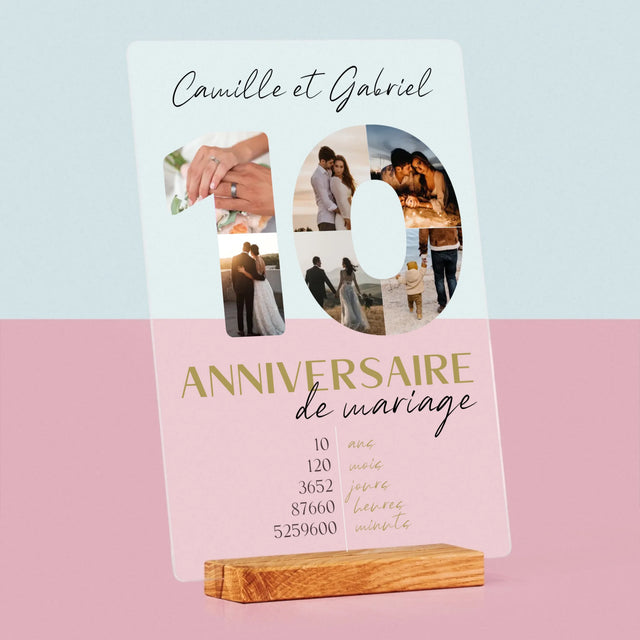 Collage Photo De Lettre: 10 Anniversaire De Mariage - Impression Sur Verre Acrylique