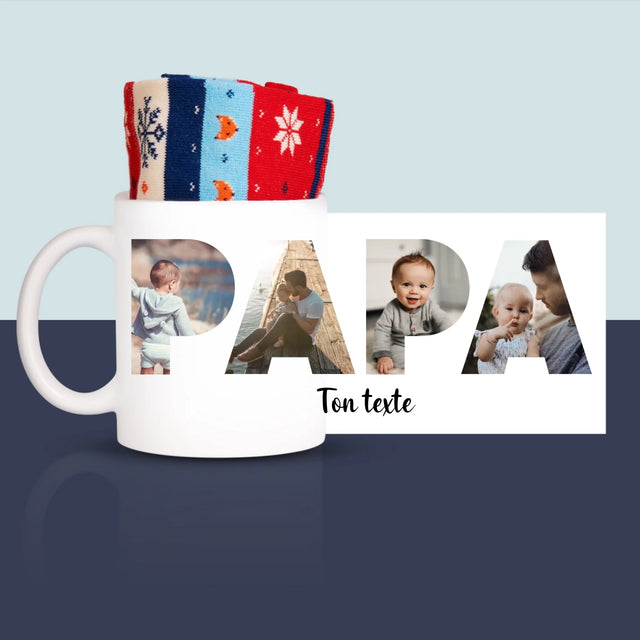Collage Photo De Lettre: Papa Des Photos - Chaussettes D'Hiver Dans Une Tasse