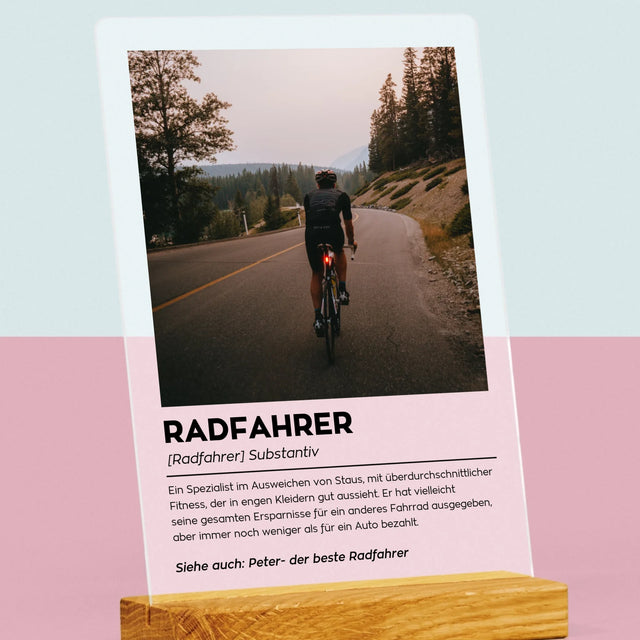 Photo et légende : Cycliste Définition - Impression sur verre acrylique | DE