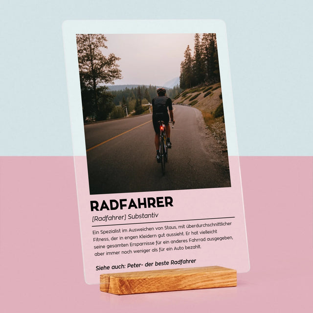 Photo et légende : Cycliste Définition - Impression sur verre acrylique | DE