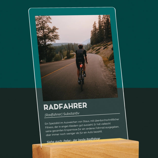 Photo et légende : Cycliste Définition - Impression sur verre acrylique | DE