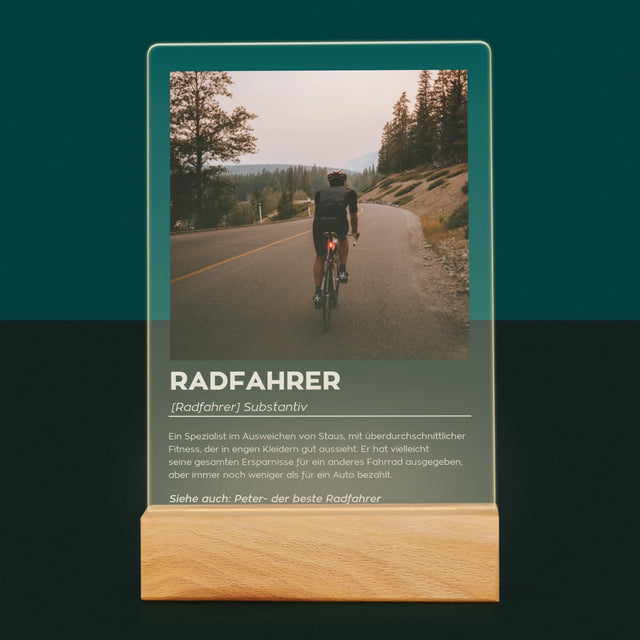 Photo et légende : Cycliste Définition - Impression sur verre acrylique | DE