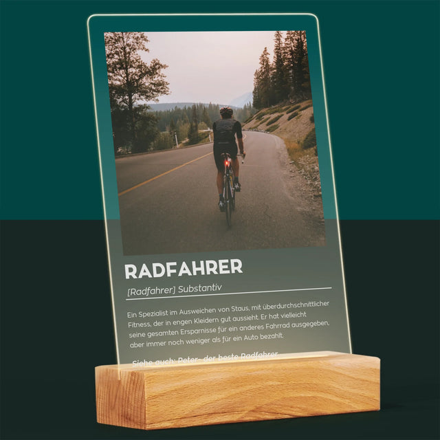 Photo et légende : Cycliste Définition - Impression sur verre acrylique | DE