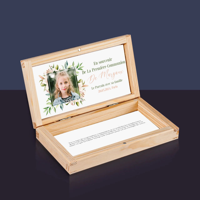La Photo Et Un Texte: En Souvenir De La Première Communion - Boîte À Monnaie En Bois