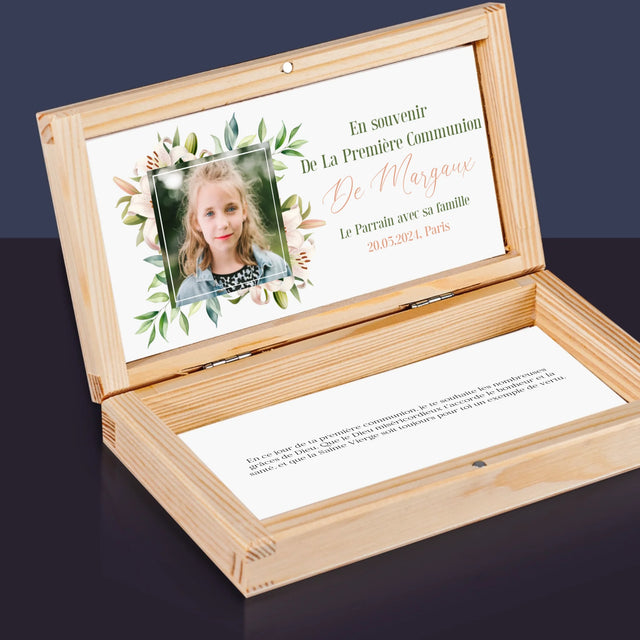La Photo Et Un Texte: En Souvenir De La Première Communion - Boîte À Monnaie En Bois