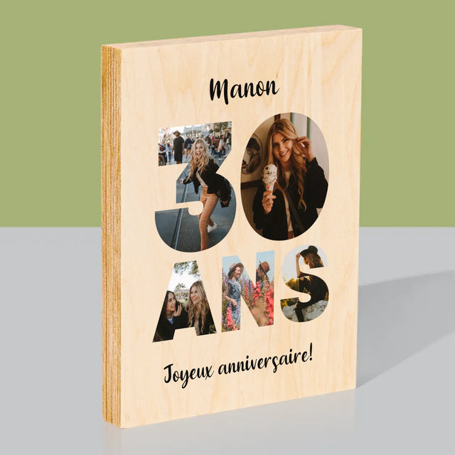 Collage Photo De Lettre: 30 Ans  - Impression Sur Bois