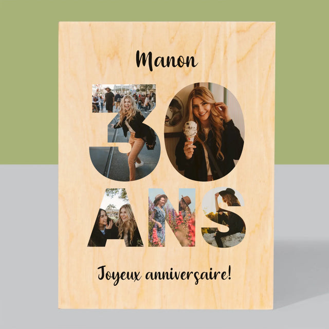 Collage Photo De Lettre: 30 Ans  - Impression Sur Bois