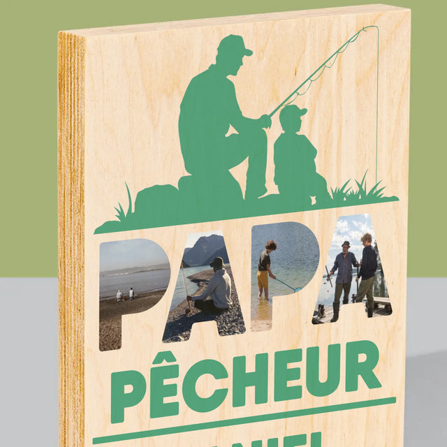 Collage Photo De Lettre: Papa Pêcheur - Impression Sur Bois