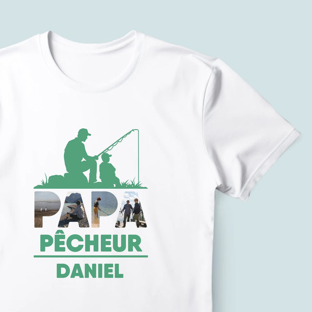 Collage Photo De Lettre: Papa Pêcheur - T-Shirt Pour Hommes