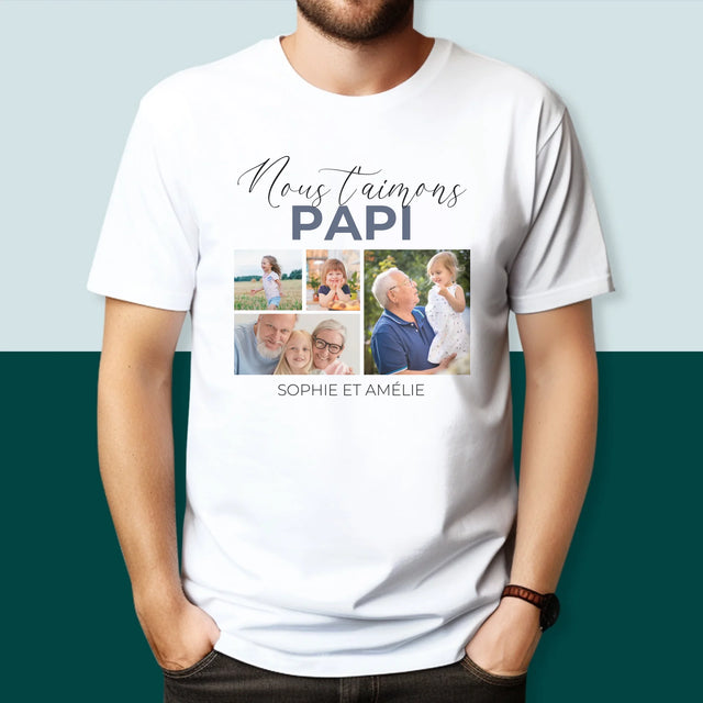Collage Photo: Nous T'Aimons Papi - T-Shirt Pour Hommes