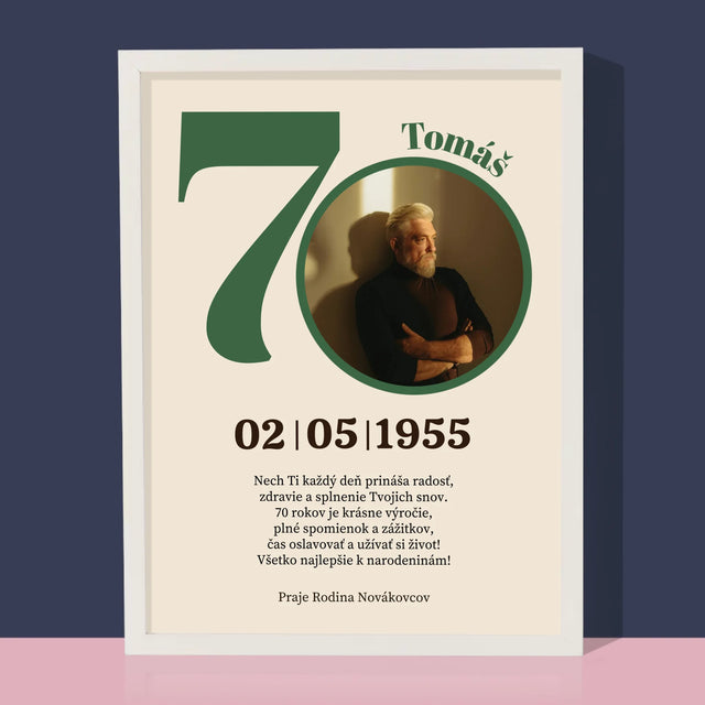 Zdjęcie I Podpis: 70 Urodziny Dedykacja - Wydruk Obramowany | SK