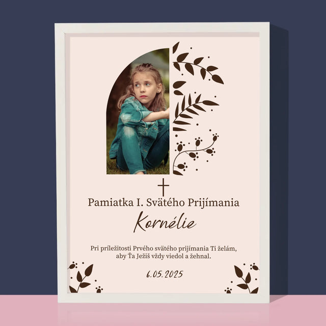 Zdjęcie i Podpis: Pierwsza Komunia Święta Listki - Wydruk Obramowany | SK