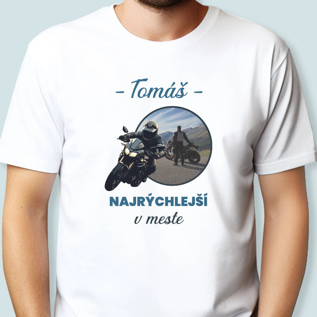 Zdjęcie I Podpis: Najszybszy W Mieście - Koszulka Męska z Nadrukiem | SK
