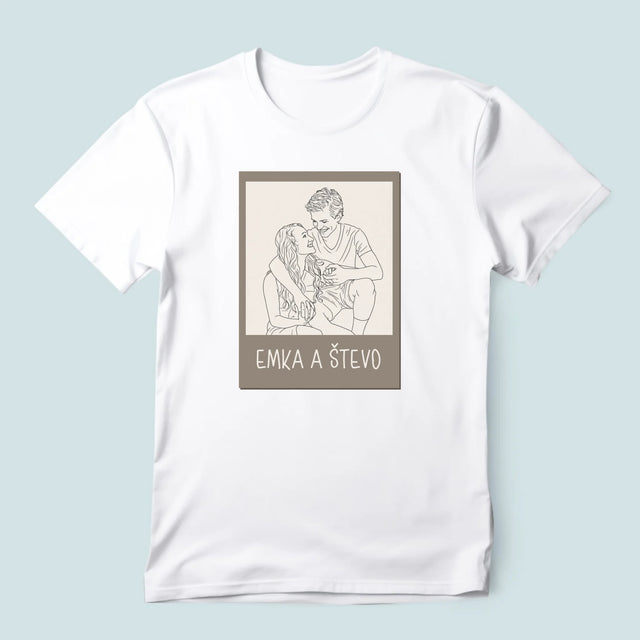Zdjęcie i Podpis: Lineart Polaroid - Koszulka Męska z Nadrukiem | SK
