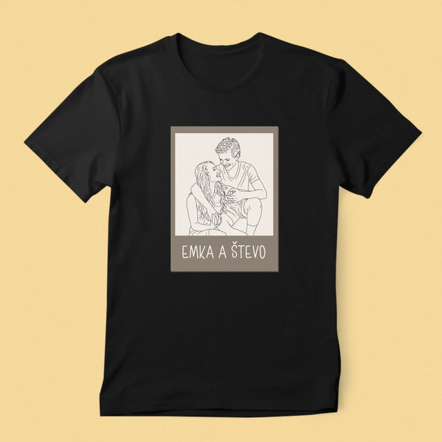 Zdjęcie i Podpis: Lineart Polaroid - Koszulka Męska z Nadrukiem | SK