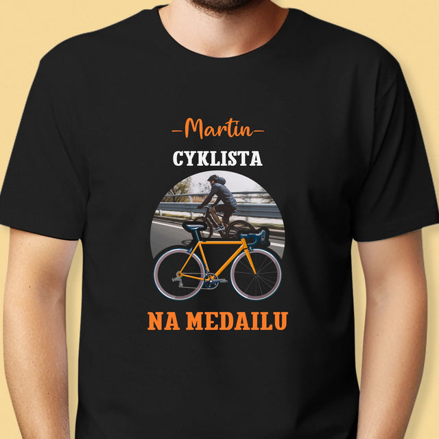 Zdjęcie I Podpis: Rowerzysta Na Medal - Koszulka Męska z Nadrukiem | SK